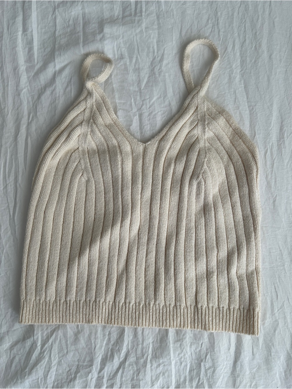 Kendall & Kylie Cream Ribbed V-Neck Knit Cami